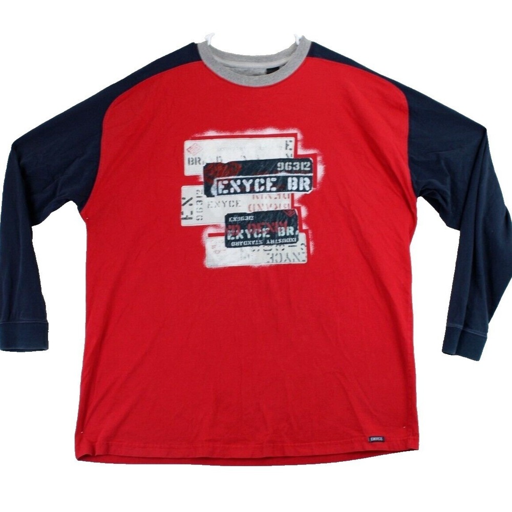 Vintage ENYCE Denim Raglan Shirt Mens XXL Red Navy Y2K Hip Hop Long Sleeve